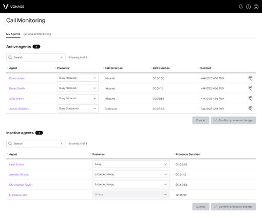 VBC Call Monitoring screen capture