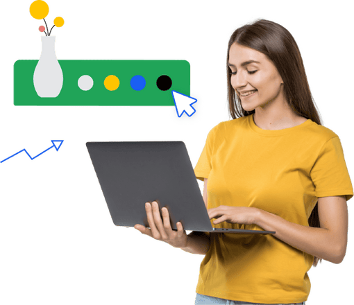 Graphic depicting an ecommerce interaction with a happy whatsapp customer