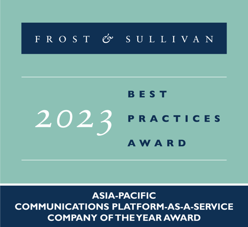 Logo for Frost & Sullivan 2023 Best Practices Award for Asia-Pacific CPaaS Company of the Year