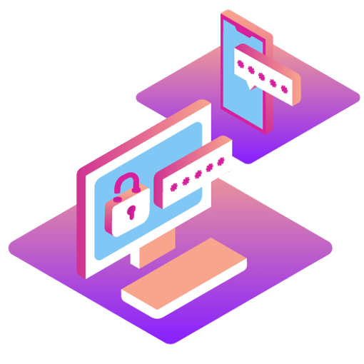 Illustration of a with a picture of a lock on the monitor screen, along with a code. Beside it is a cell phone with the same code on its screen