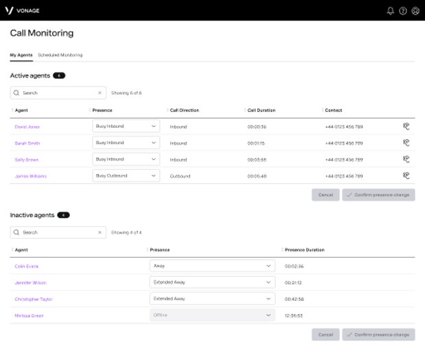 VBC Call Monitoring screen capture