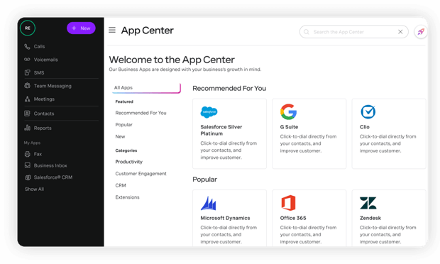 Screen grab of the App Center interface
