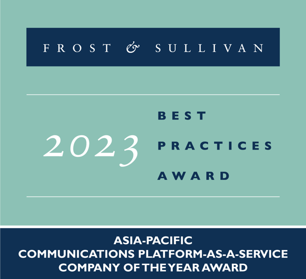 Logo for Frost & Sullivan 2023 Best Practices Award for Asia-Pacific CPaaS Company of the Year