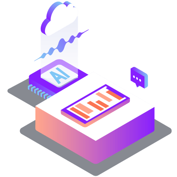 Illustration using a variety of icons to show how AI can be used in conjunction with a Voice API to automate and enhance communication.