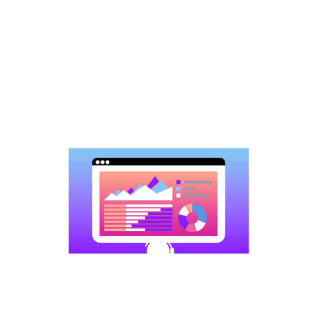 Illustration of a call center agent wearing a headset and facing a computer screen. On the screen are charts and graphs representing call center data and analytics.