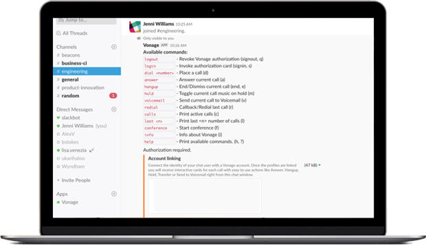 Slack interface 