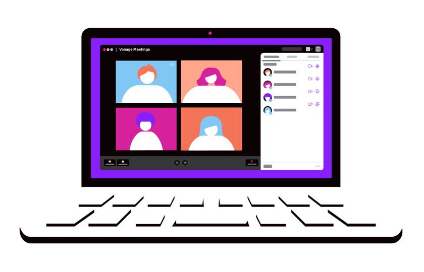 Illustration depicting a Vonage Meetings video share with 4 live video feeds