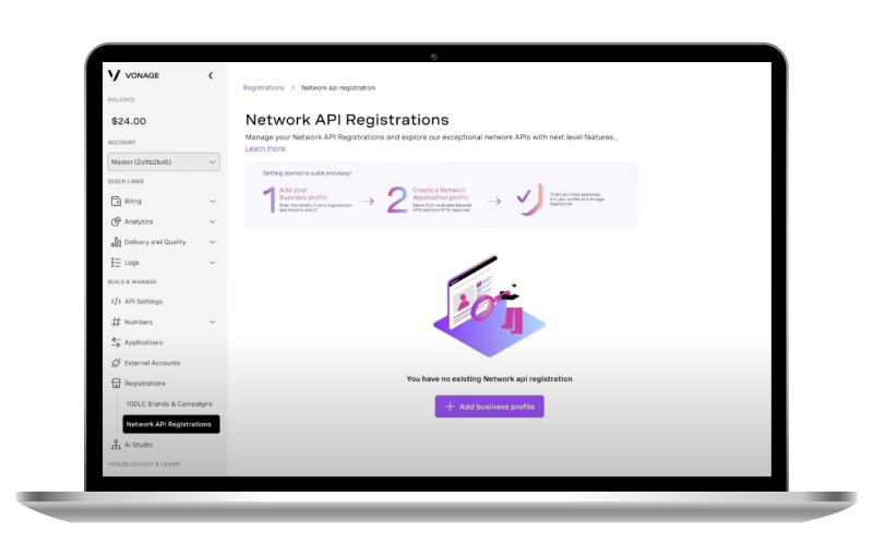 Screenshot showing the Network Registry interface