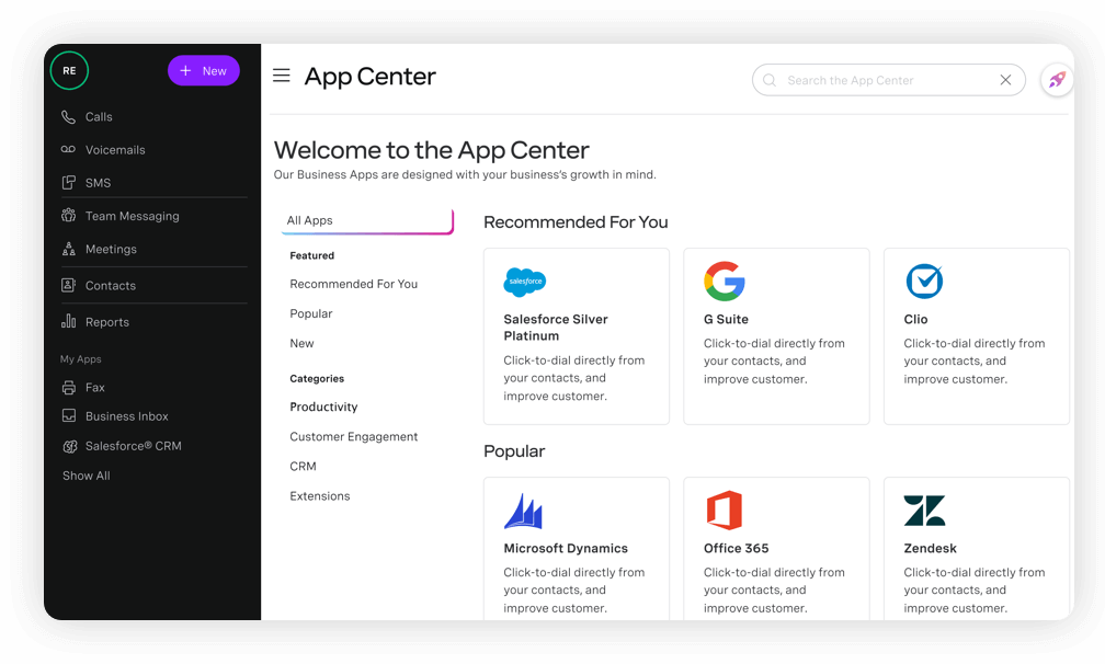 Screen grab of the App Center interface