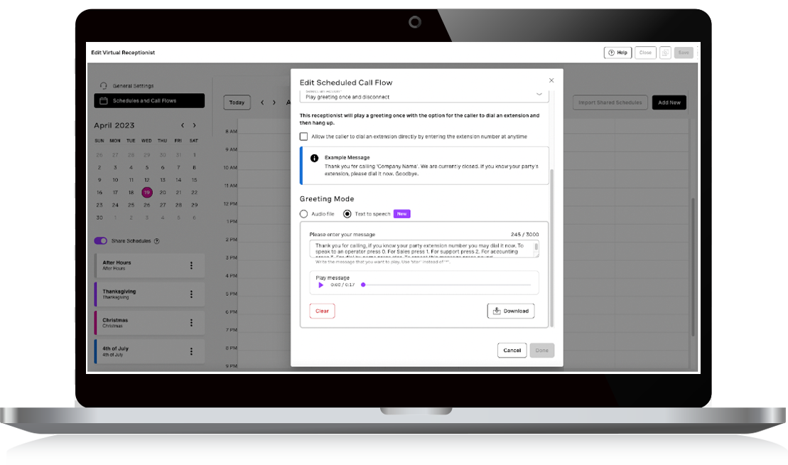 Screenshot of the Virutal Receptionist stuff on a laptop